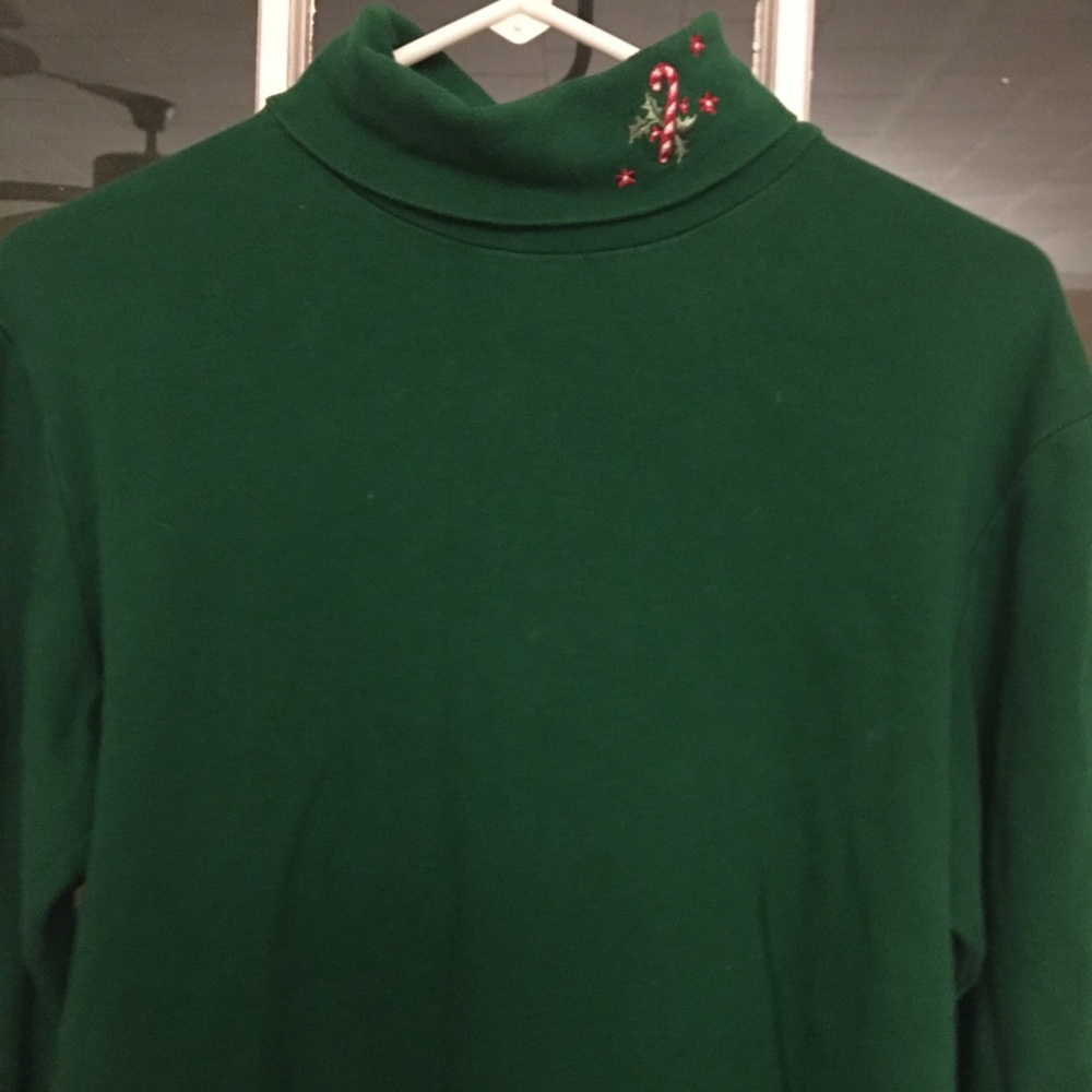 Vintage Green Christmas Turtleneck with Candy canes M
